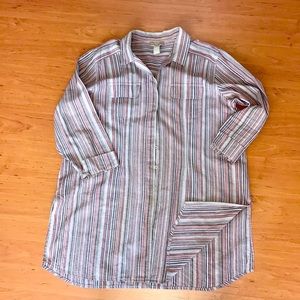 Cotton/linen shirt dress striped earth tones
